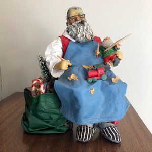 Kurt Adler Fabric Mache Santa In Workshop With Elf & Giftsack 8 1/2" X 7 1/2 "